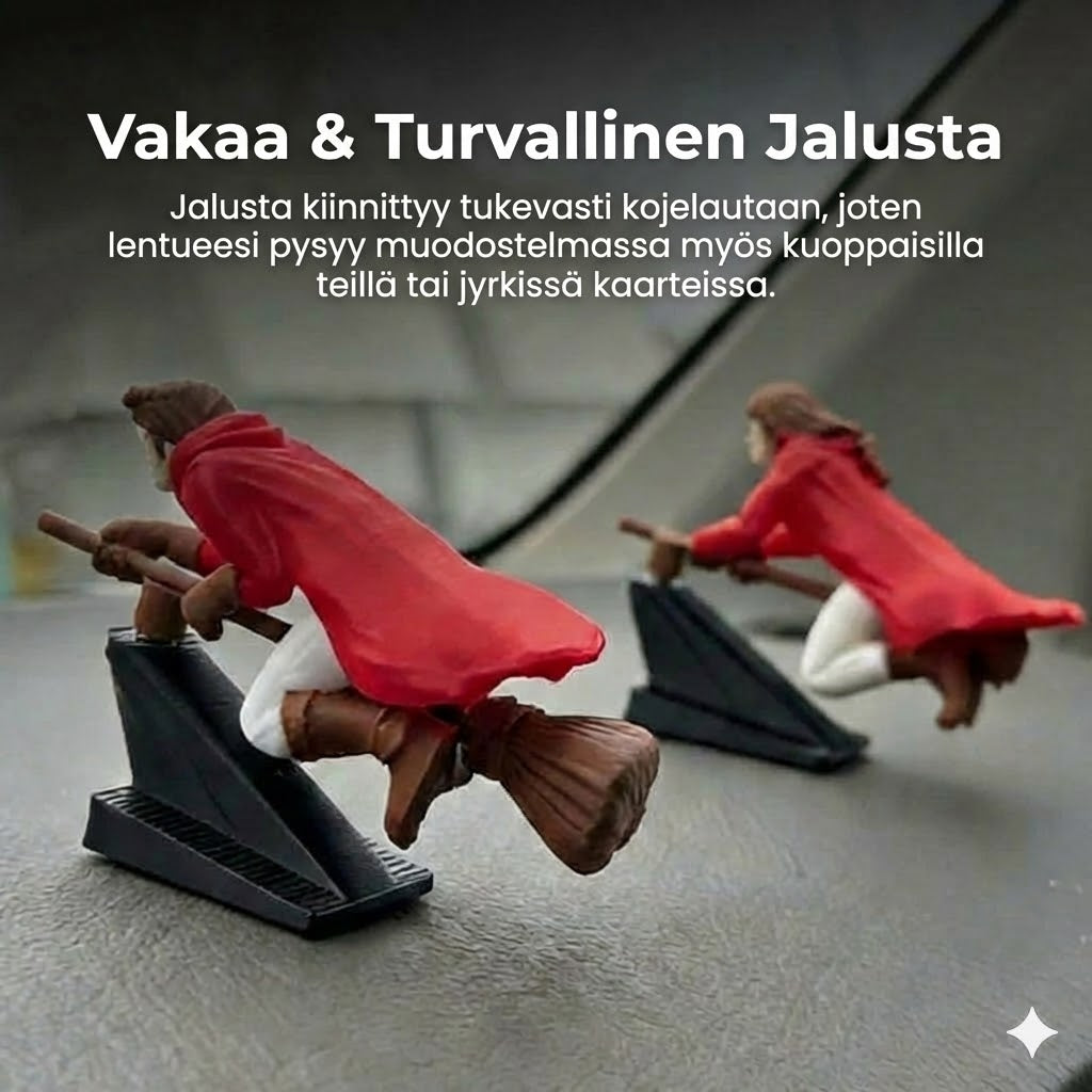 Maaginen luudanvarsi auton kojelaudan koriste
