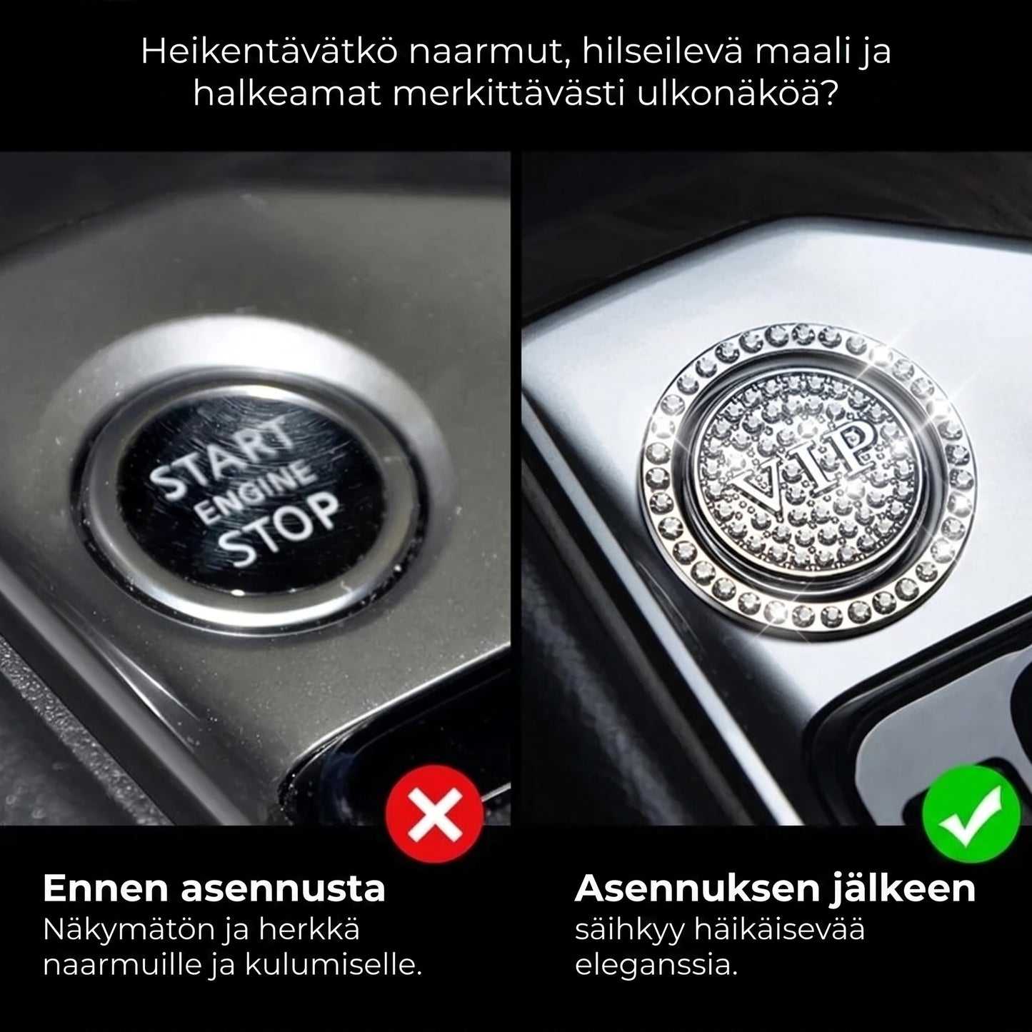 Strassikoristerengas auton käynnistyspainikkeeseen