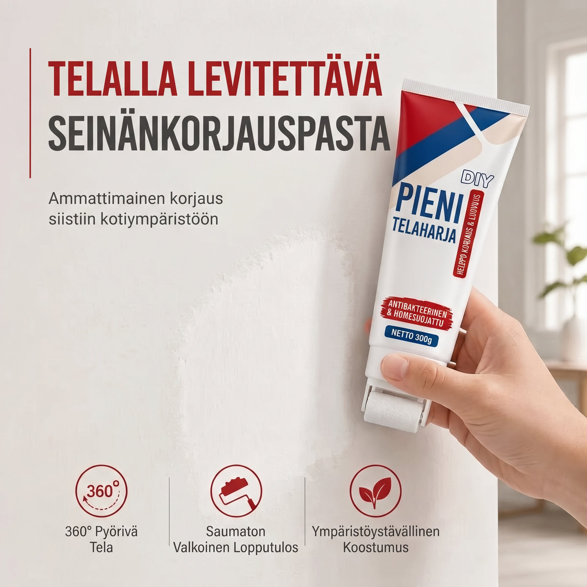 Vedenkestävä seinänkorjaustahna telalla