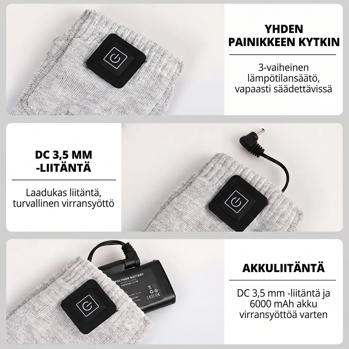 Vedenkestävät sähkölämmitteiset talvisukat