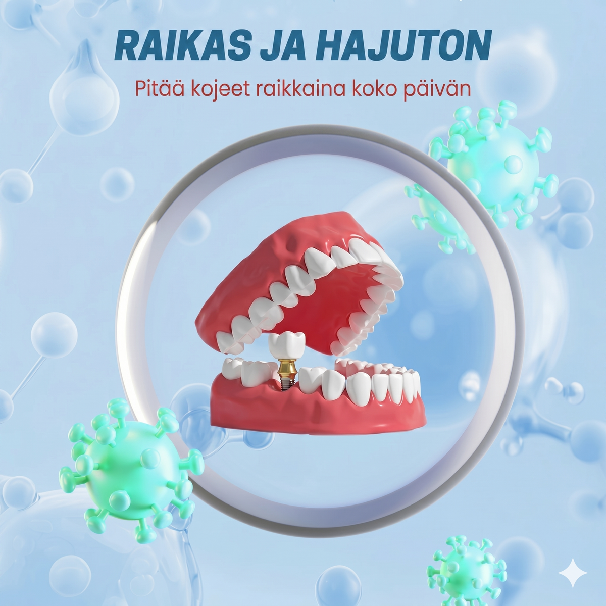 Puhdistustabletit hammasraudoille hajua ja tahroja vastaan (10 kpl per setti)