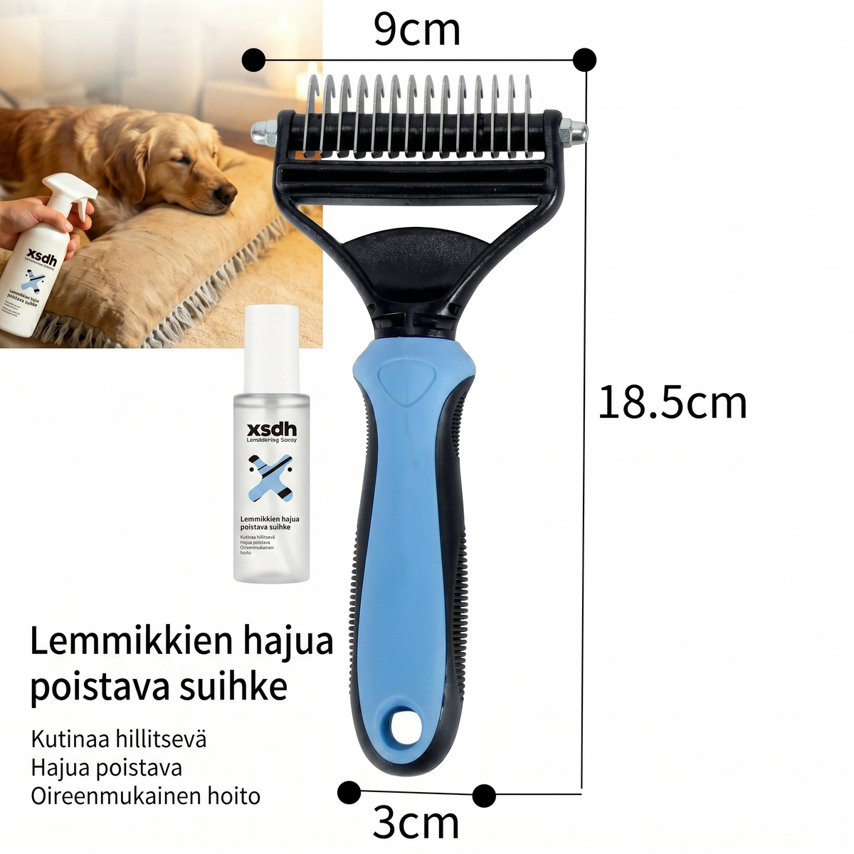Kaksipuolinen lemmikkien karvanpoistoharja