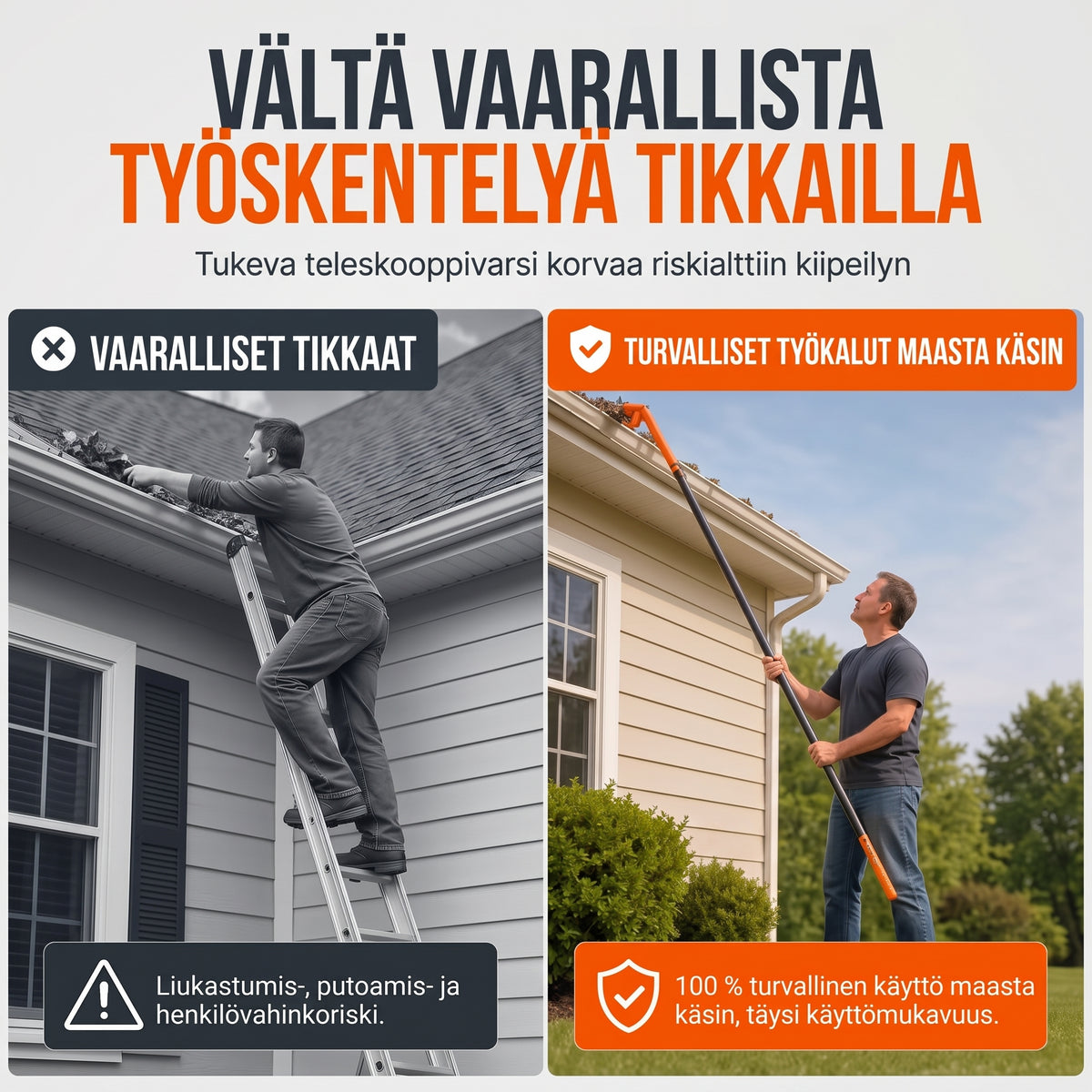 Ergonominen räystäskourujen puhdistin