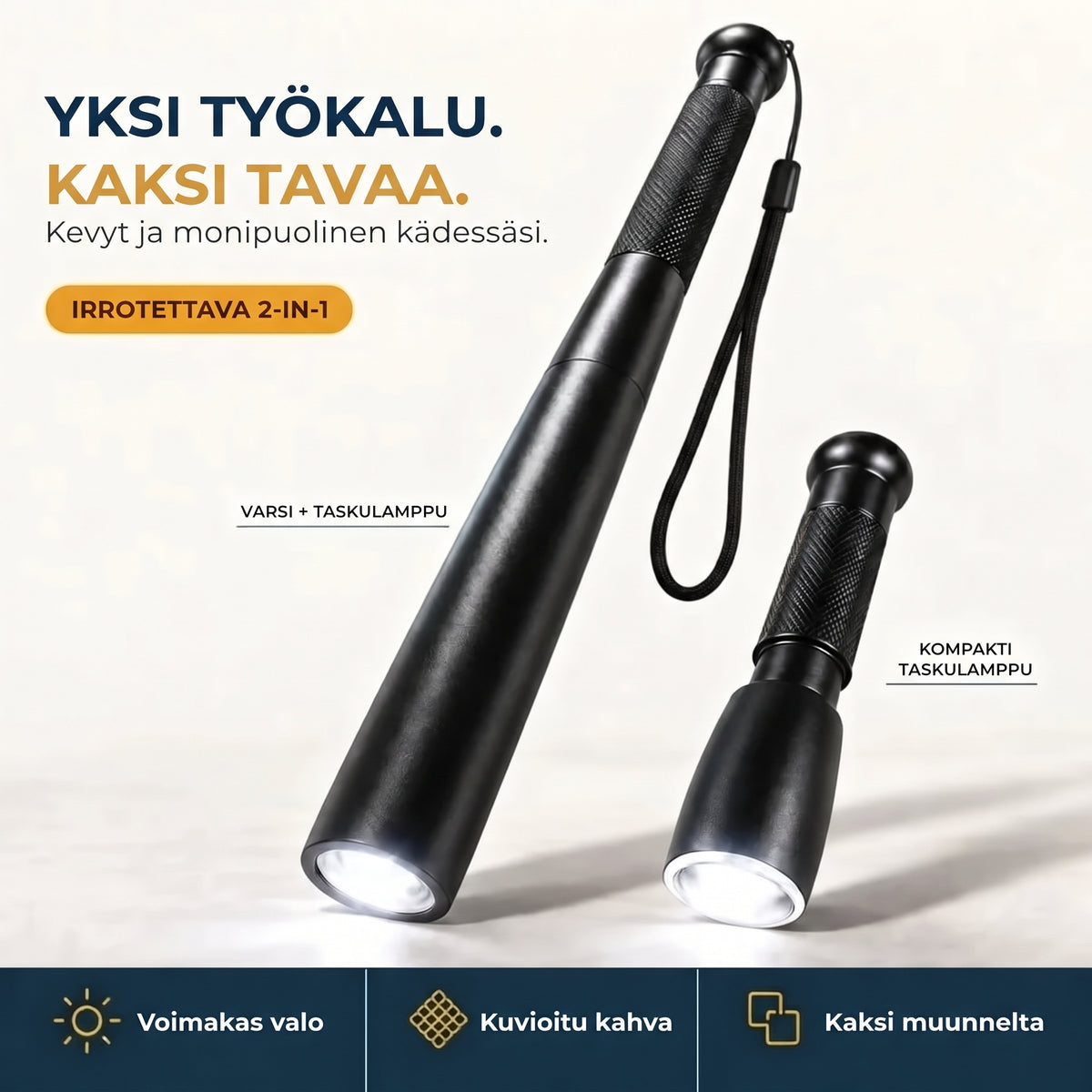Alumiininen baseballmaila taskulampulla