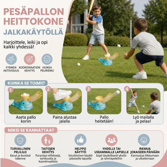 Jalkakäyttöinen baseball-pallonheitin lapsille mailalla ja palloilla