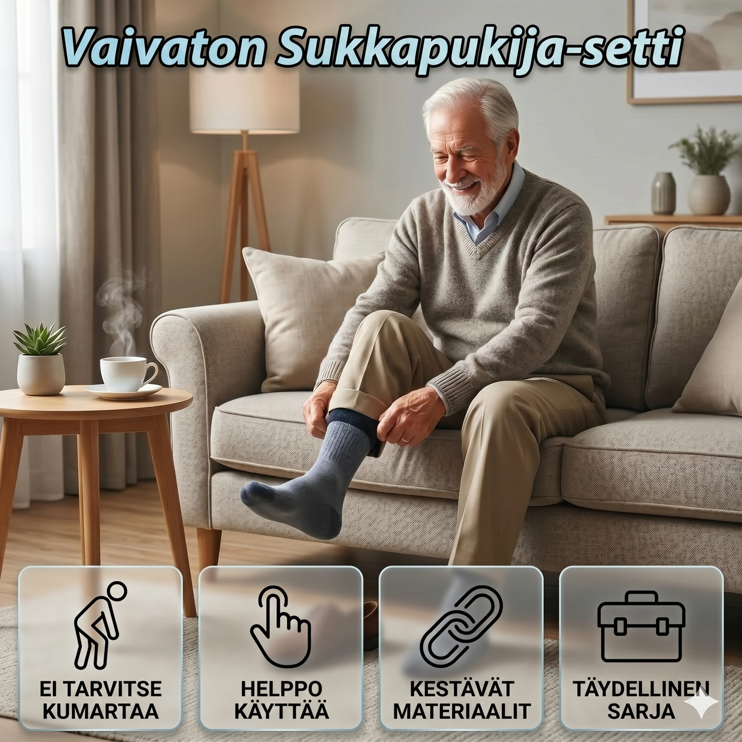 Sukkaanvetolaite vetolenkeillä ilman kumartumista