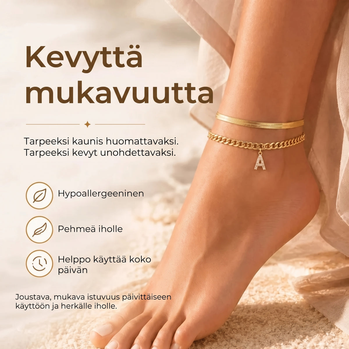Kultaiset nilkkakorut nimikirjaimella 2 kpl