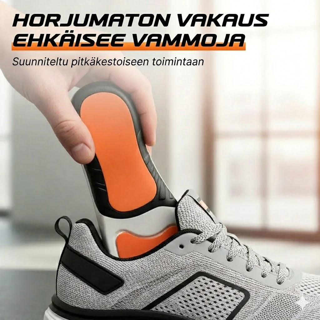 Iskunvaimentavat urheilupohjalliset jalkaholvin tuella