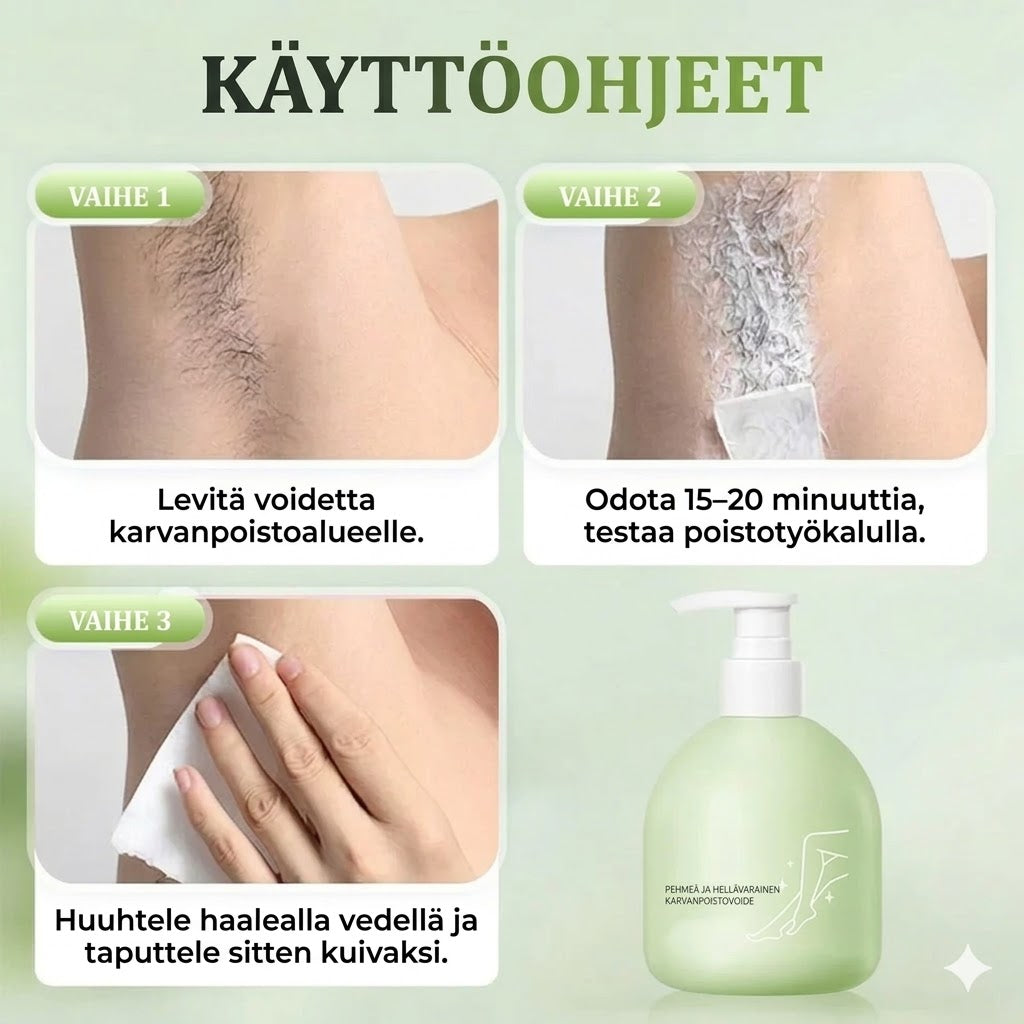 Hellävarainen ja ärsyttämätön karvanpoistovoide (230g + lasta)