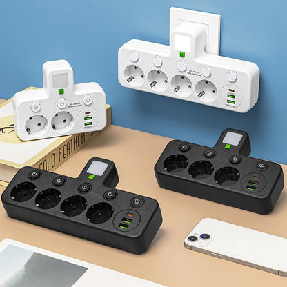 Tilaa säästävä jatkojohto valolla ja USB-liitännöillä