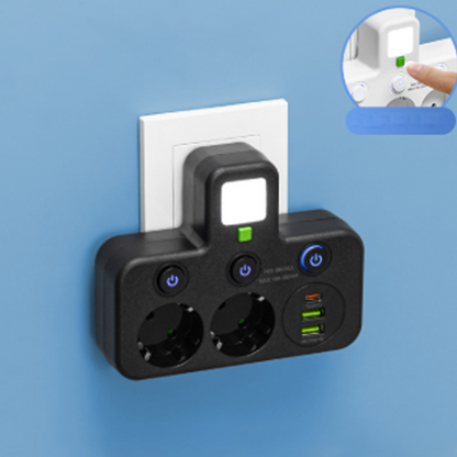 Tilaa säästävä jatkojohto valolla ja USB-liitännöillä