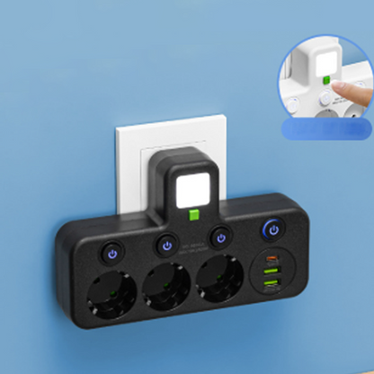 Tilaa säästävä jatkojohto valolla ja USB-liitännöillä
