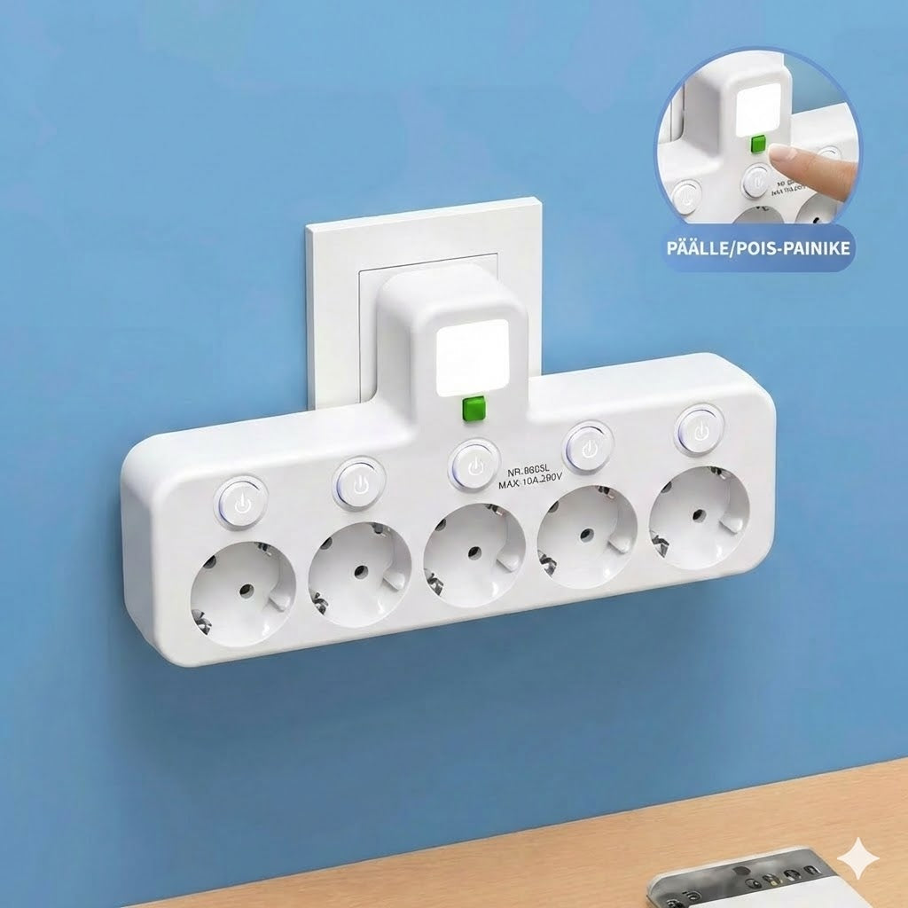 Tilaa säästävä jatkojohto valolla ja USB-liitännöillä