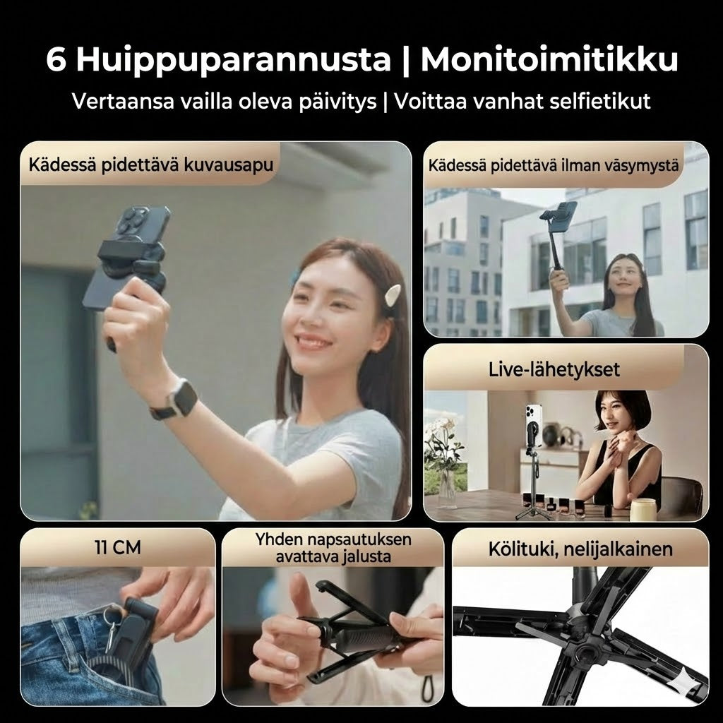 4-in-1 Magneettinen selfiekeppi 360 asteen kääntömahdollisuudella