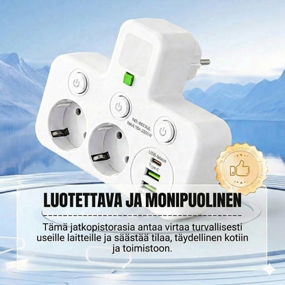 Tilaa säästävä jatkojohto valolla ja USB-liitännöillä