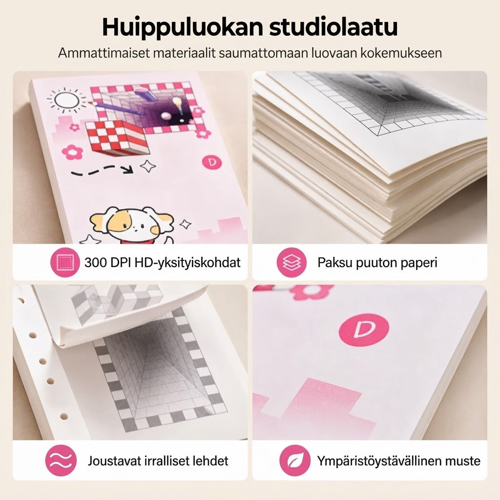 3D-piirustuskirja lapsille väritys- ja leikkaustehtävillä