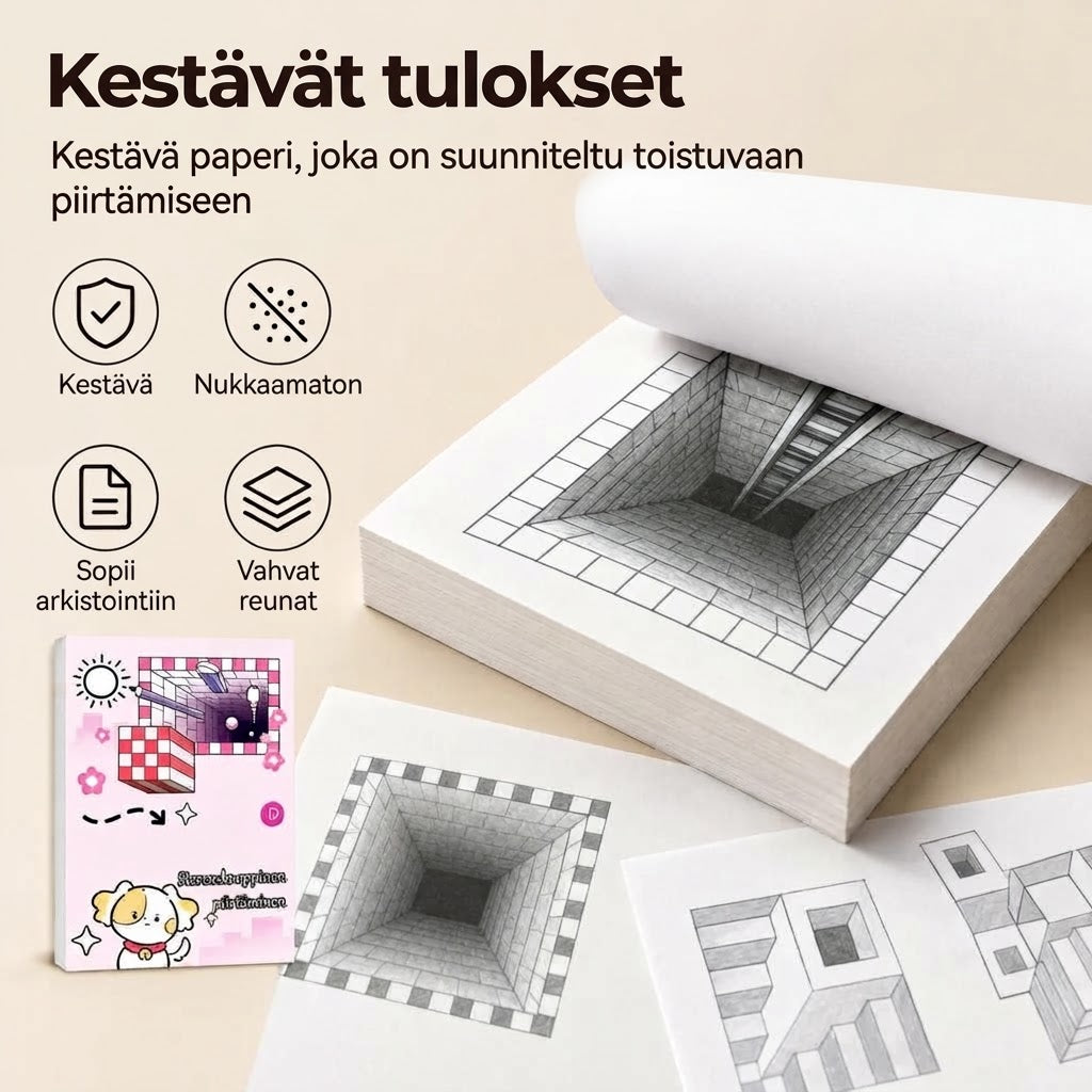 3D-piirustuskirja lapsille väritys- ja leikkaustehtävillä