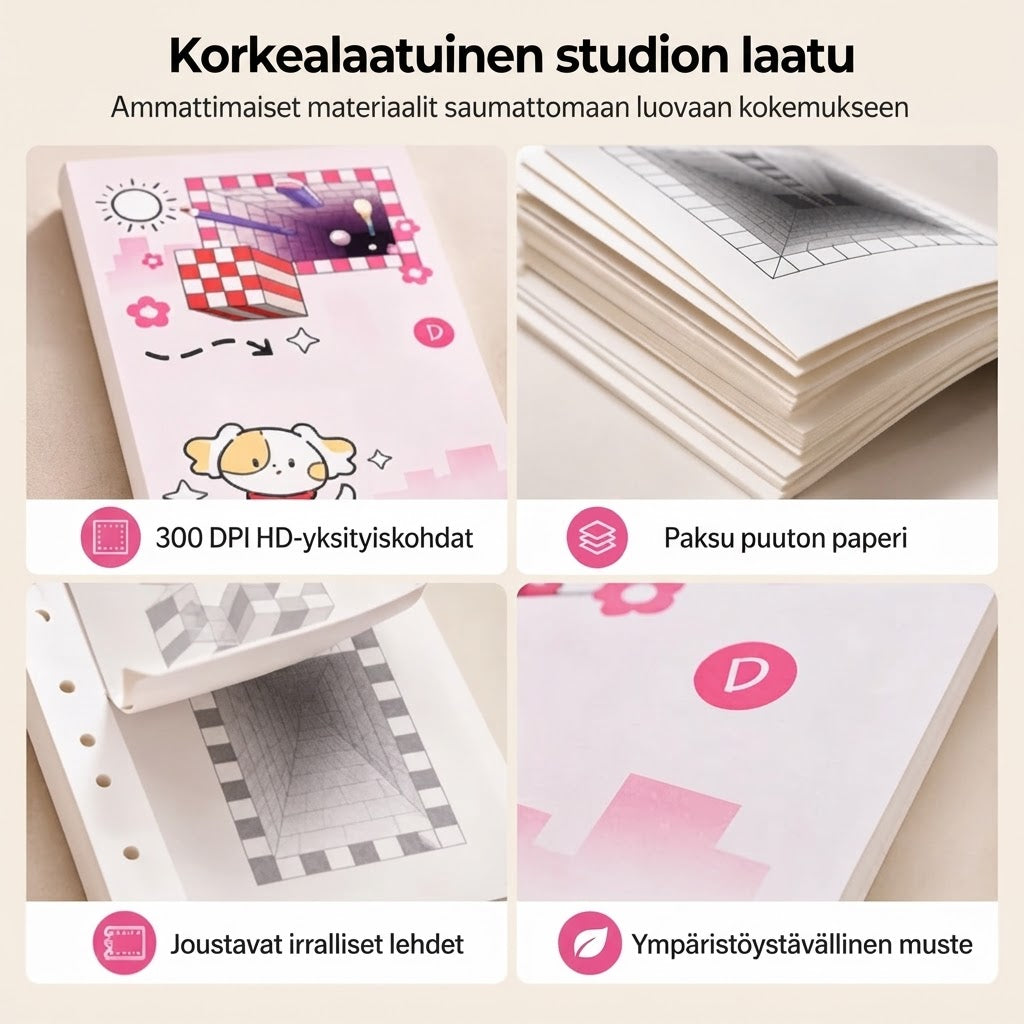 3D-piirustuskirja lapsille väritys- ja leikkaustehtävillä
