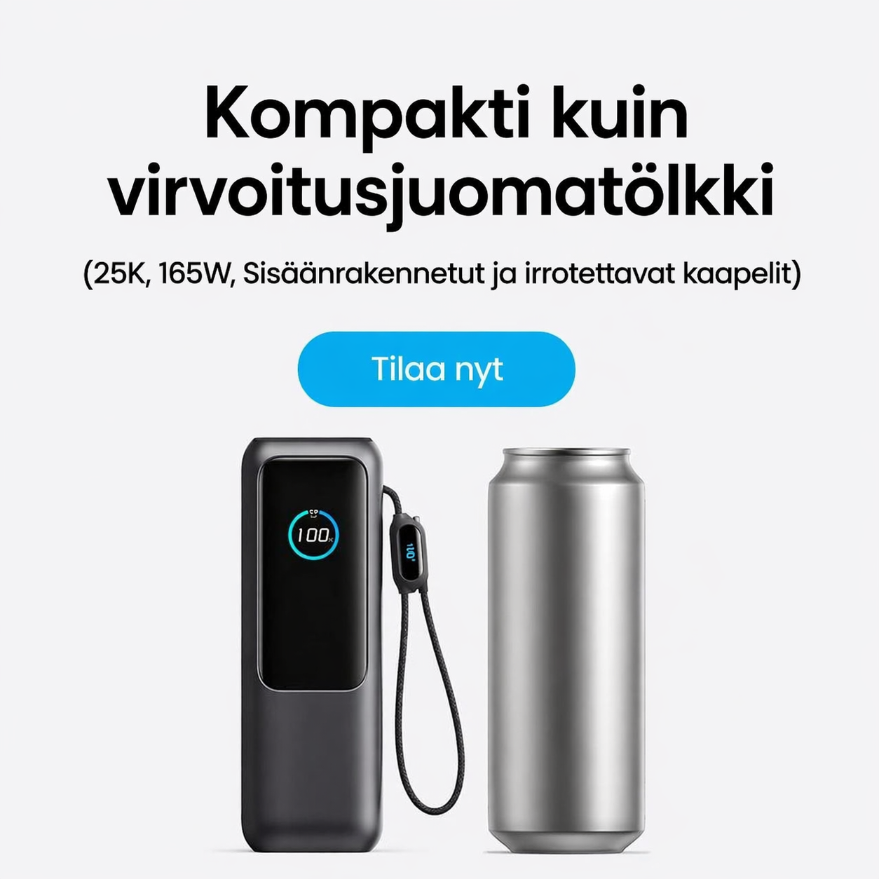 Varavirtalähde sisäänrakennetulla kaapelilla