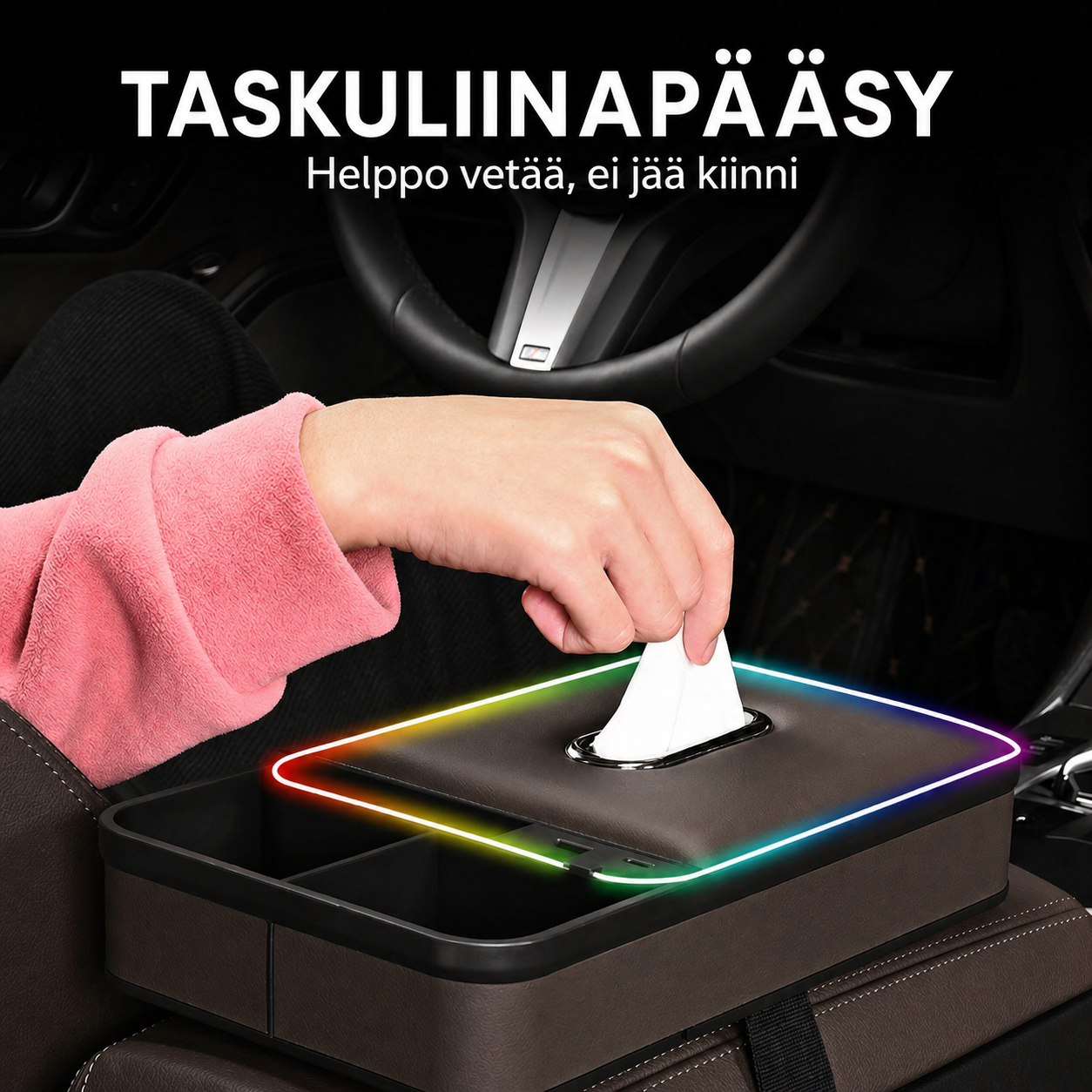 Kyynärnojan säilytyslaatikko LED-tunnelmavalaistuksella