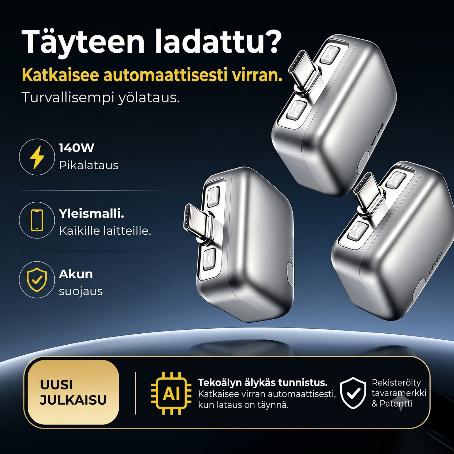 Latauspaneeli automaattisella sammutuksella ja ylilataussuojalla