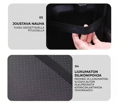 Auton keskikonsolin käsinojan suojus sivutaskuilla