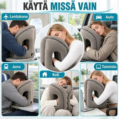 Puhallettava matkatyyny matkalle
