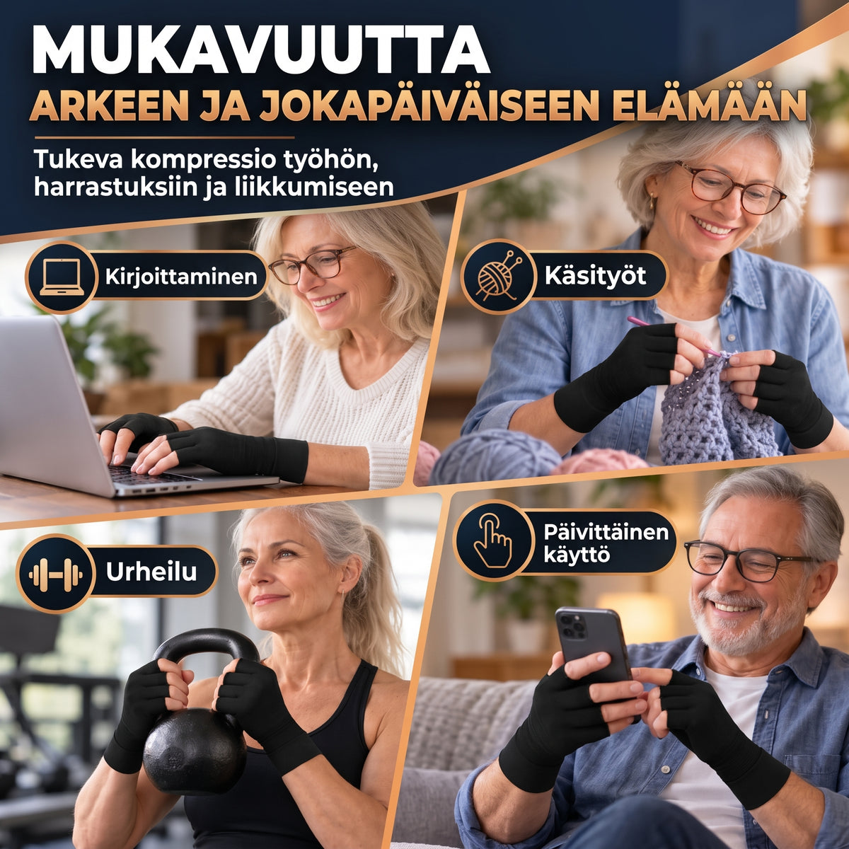 Kuparia sisältävät kompressiohanskat 1 pari