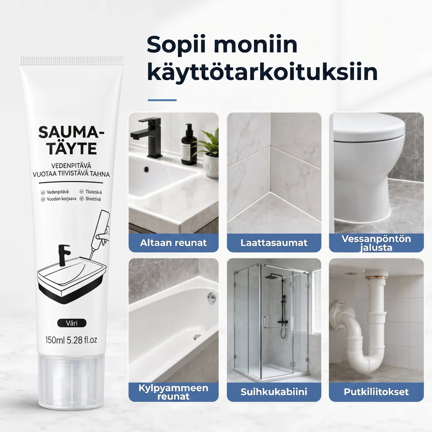 Vesikestävä laastin täyteaine puristustubissa