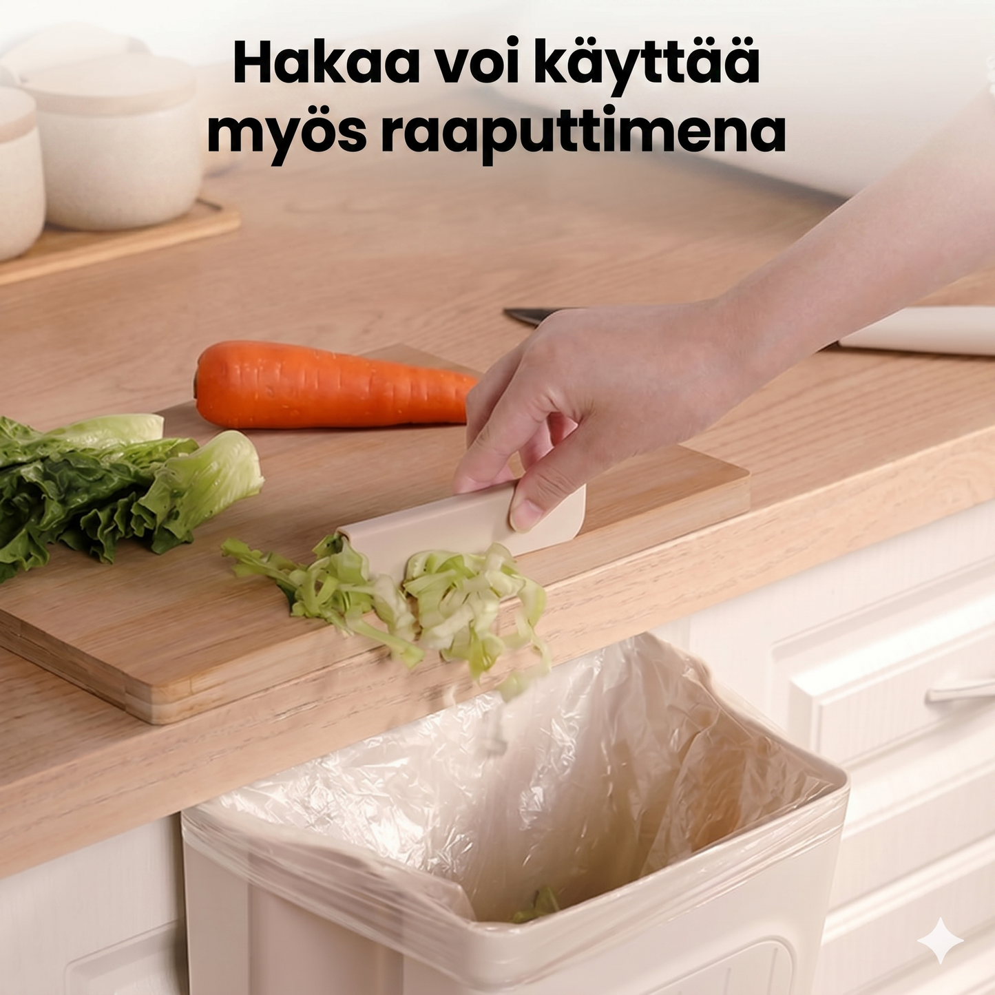 Monitoiminen kokoontaitettava ripustettava roskakori keittiöön