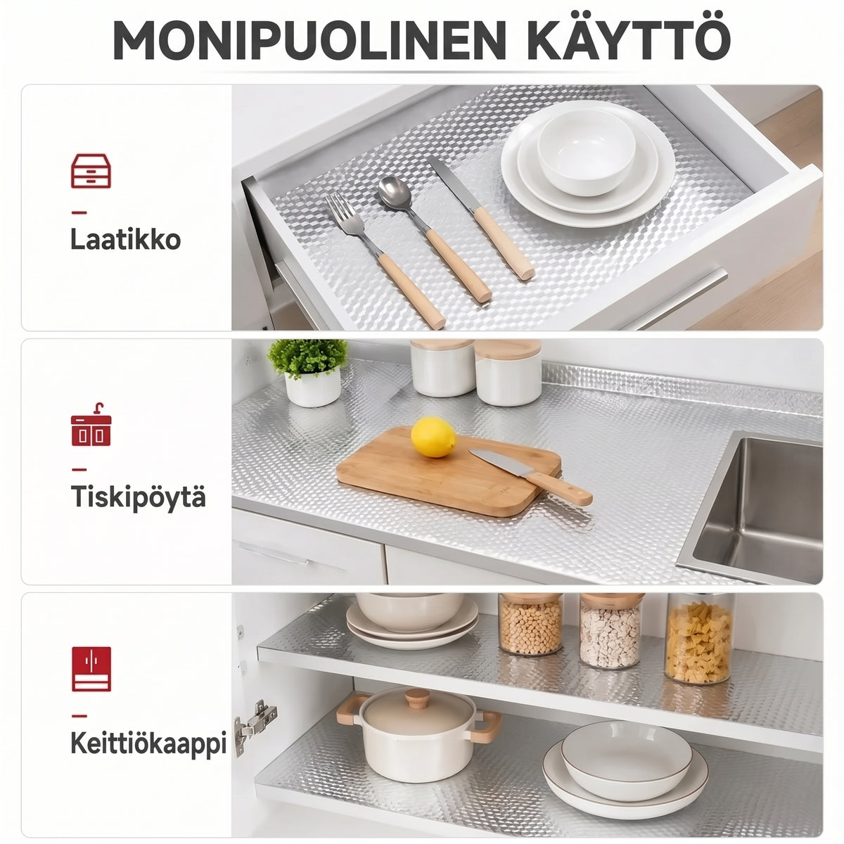 Itsekiinnittyvä alumiininen keittiökalvo 40 x 300 cm