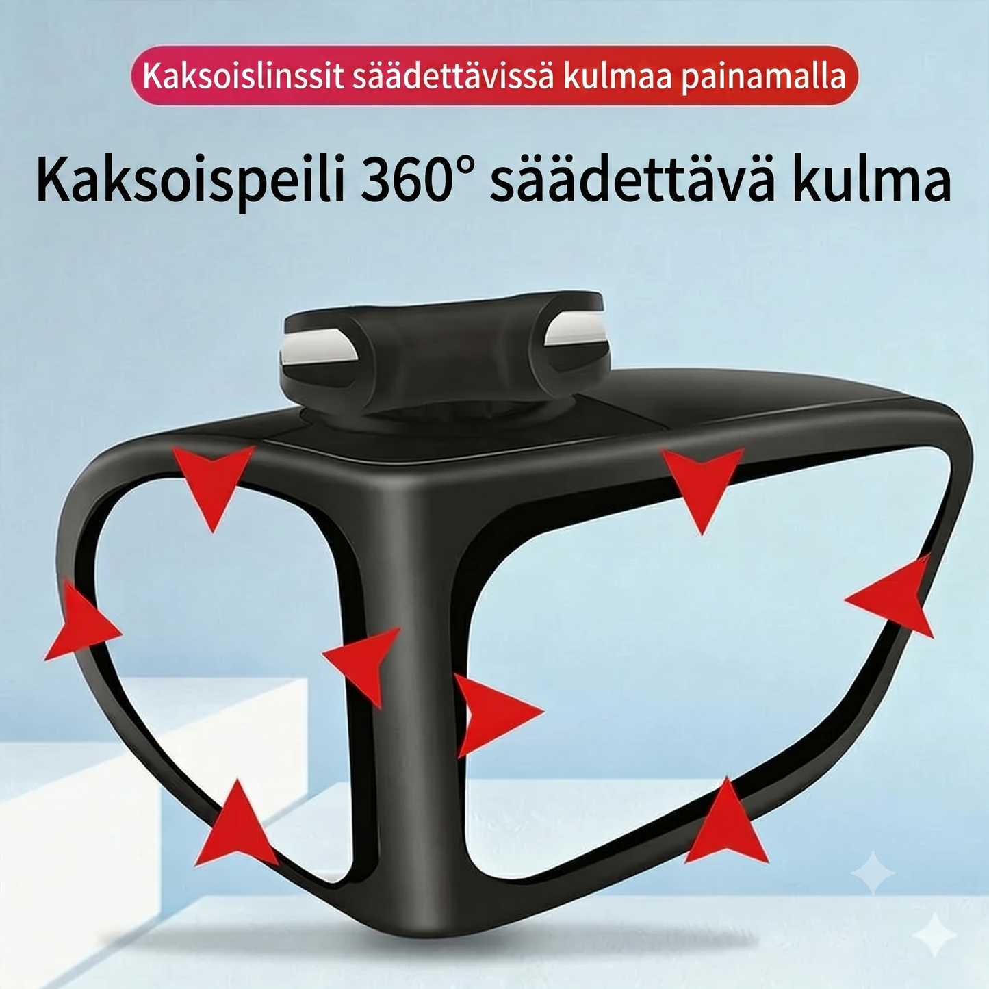 Kaksoislinssinen peili 360° säädettävällä kuolleen kulman näkymällä