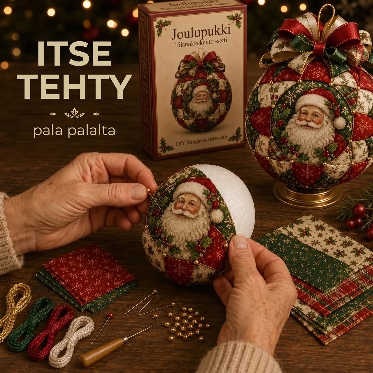 DIY-joulupallojen tilkkutyösetti
