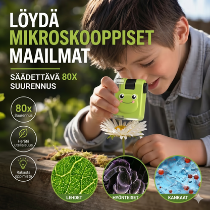 Kannettava opetuskäyttöön tarkoitettu mikroskooppi puhelinpidikkeellä lapsille