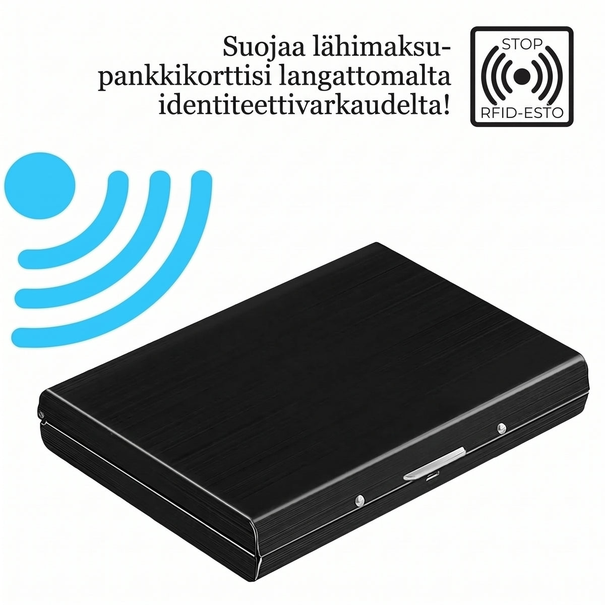 Ruostumattomasta teräksestä valmistettu RFID-korttikotelo 10 lokerolla