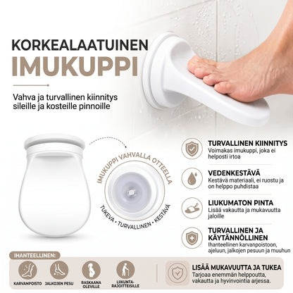 Suihkun jalkatuki imukuppikiinnityksellä