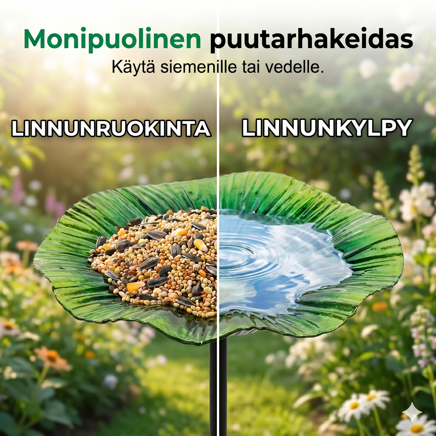 Värikäs lintujen ruokintalaite puutarhaan