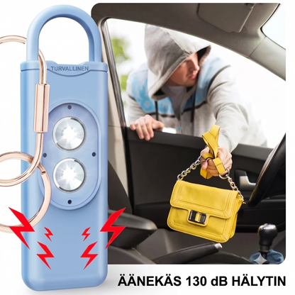 Ladattava henkilökohtainen hälytin taskulampulla ja 130 dB:n sireenillä