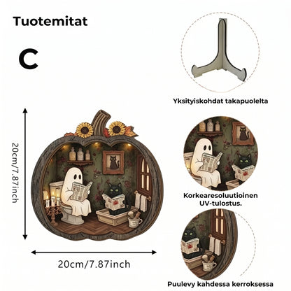 Puinen Halloween-kurpitsakoriste LED-valolla