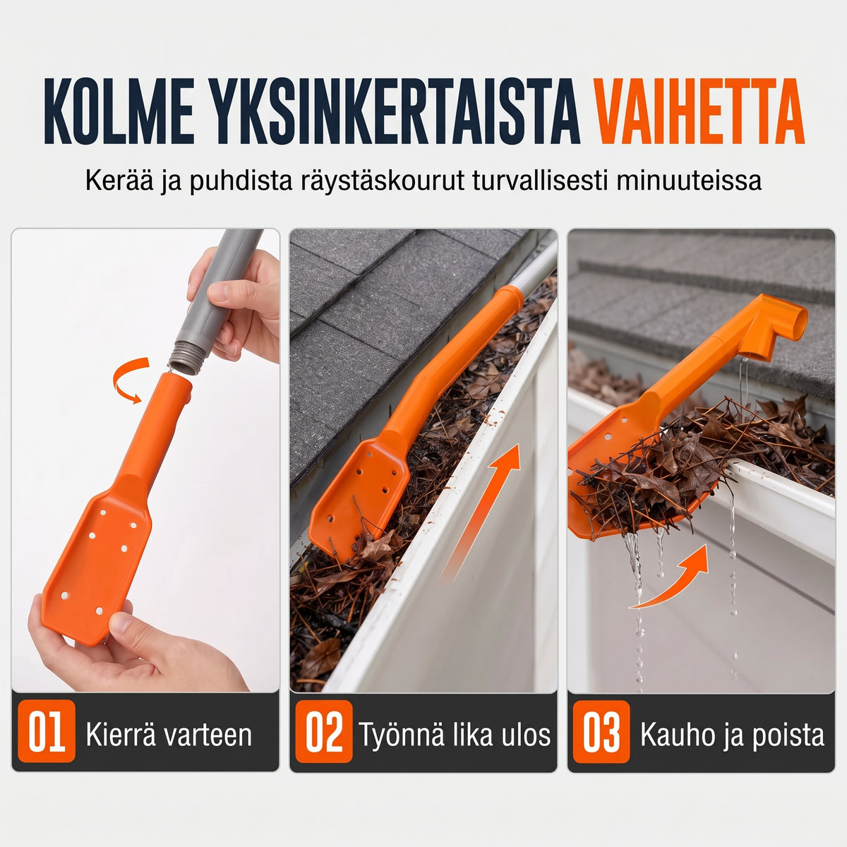 Ergonominen räystäskourujen puhdistin
