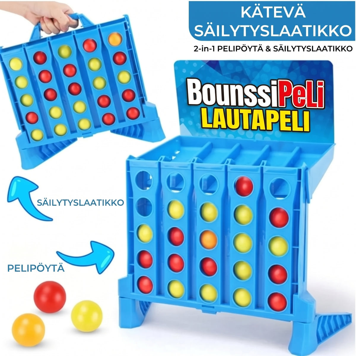 4 riviin -pomputuspeli palloilla