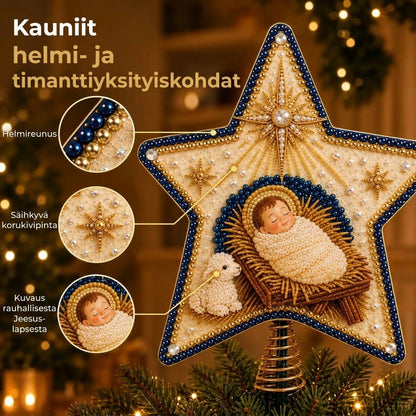 Uskonnollinen DIY-joulukuusentähtisetti helmillä ja timanteilla