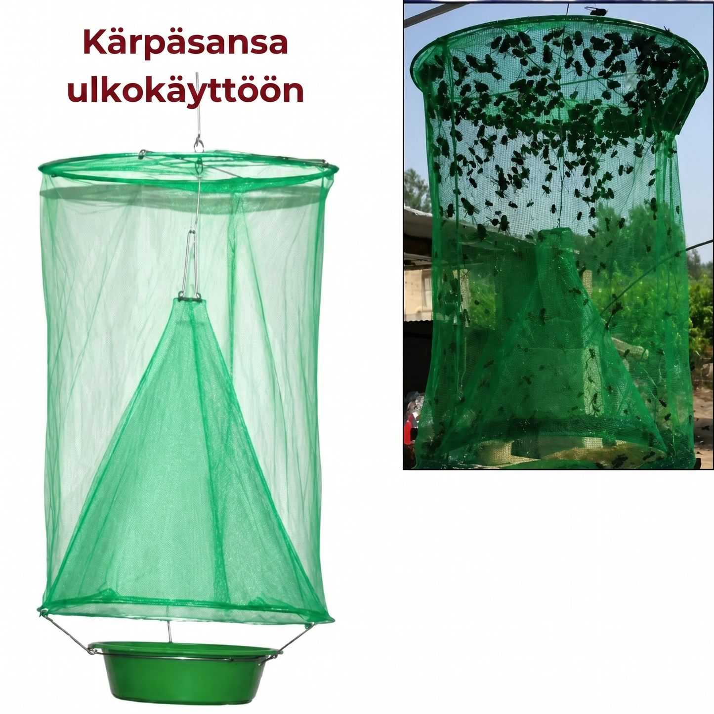Uudelleenkäytettävä kärpäsansa ulkokäyttöön