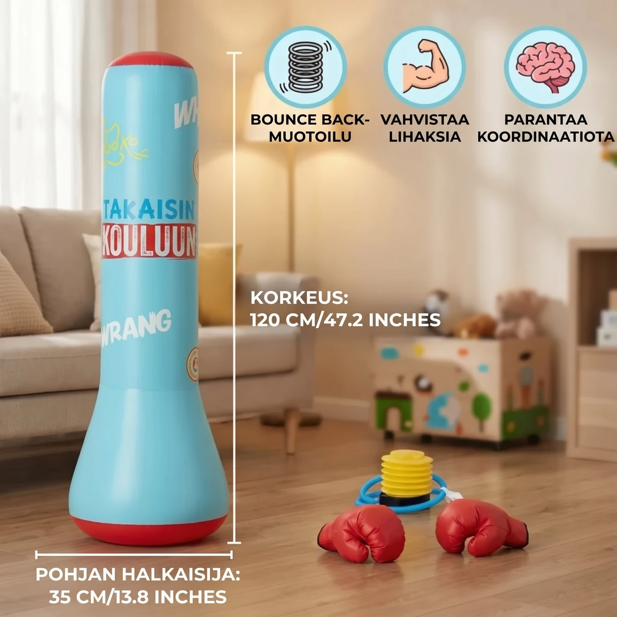 Puhallettava nyrkkeilysäkki lapsille vesitäytteisellä jalustalla