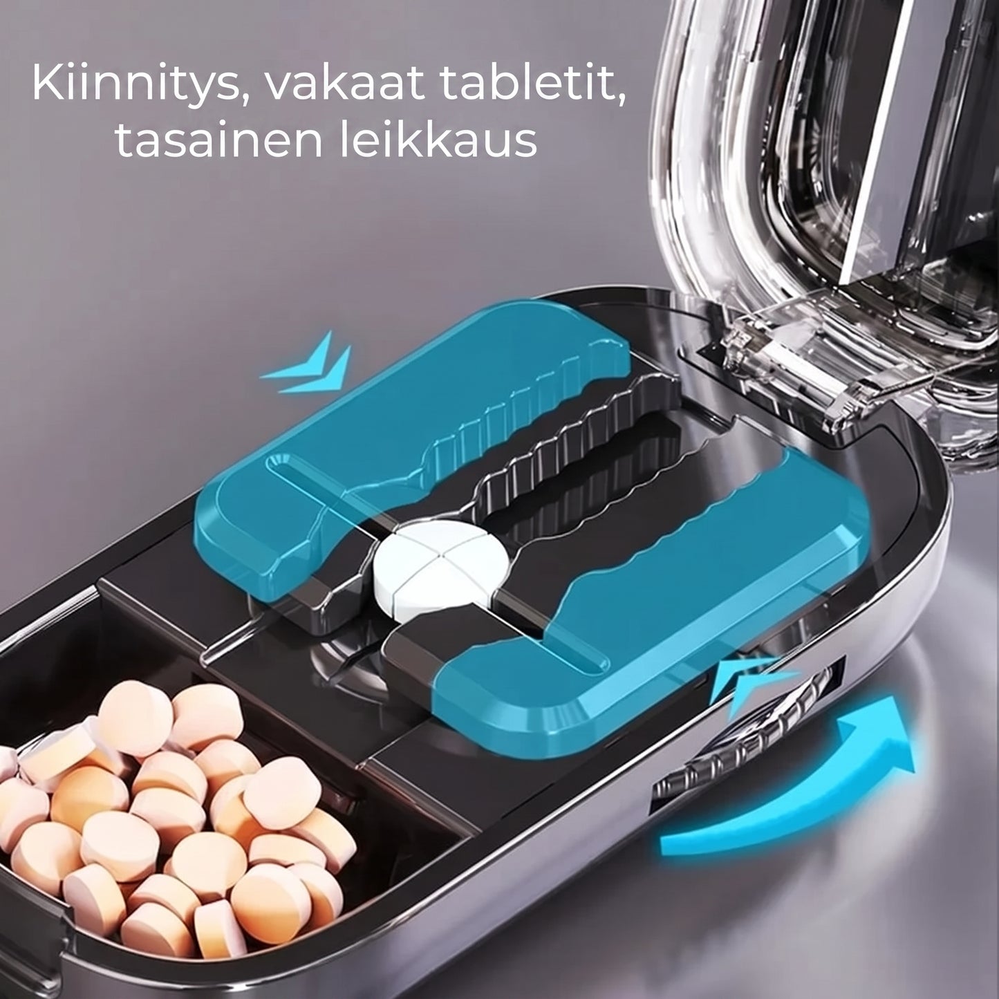 Säädettävä tabletinjakaja säilytyslokerolla