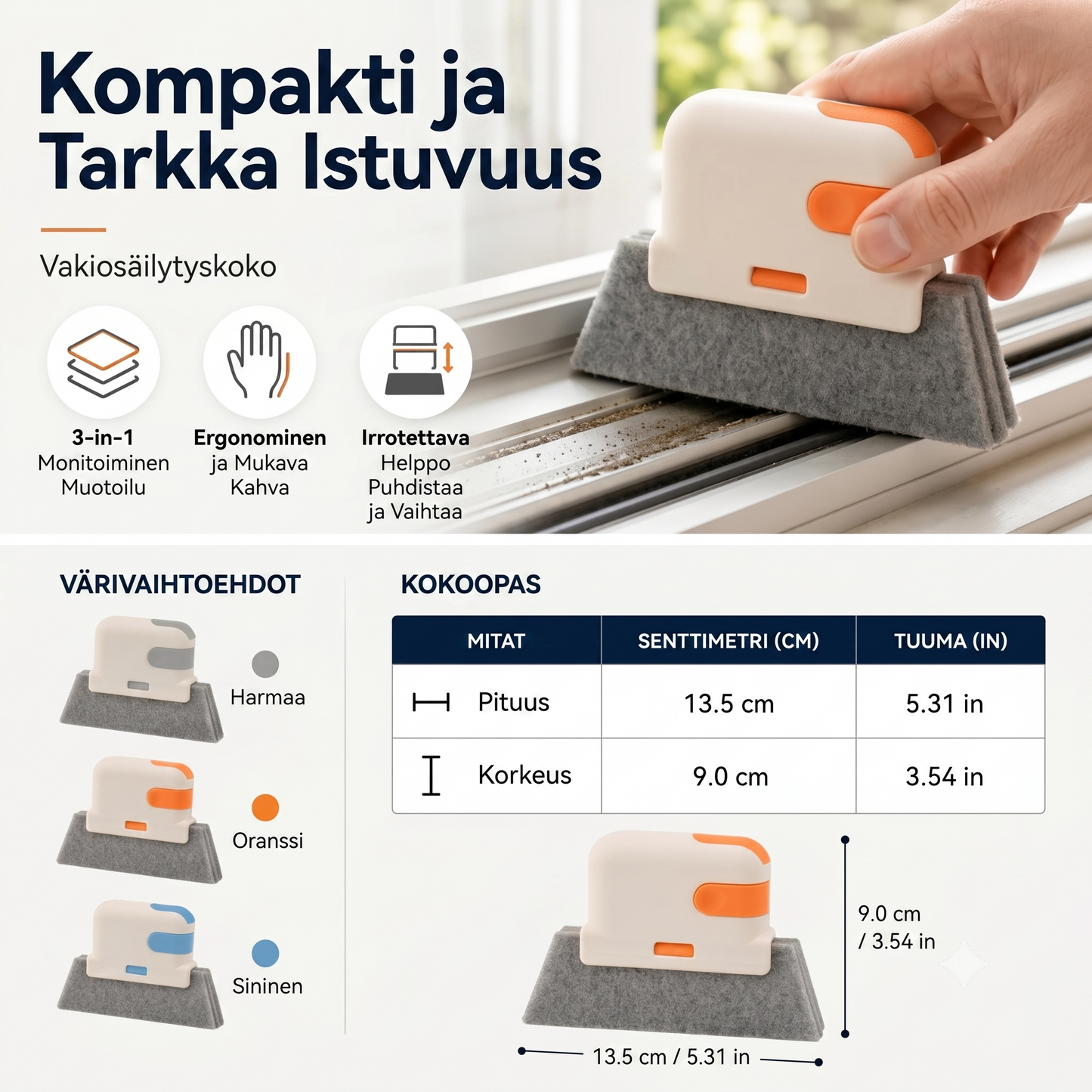 Monikäyttöinen kiskojen ja rakojen puhdistin 3 in 1