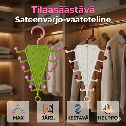 Monitoiminen V-muotoinen kaksipuolinen säilytysteline henkareilla