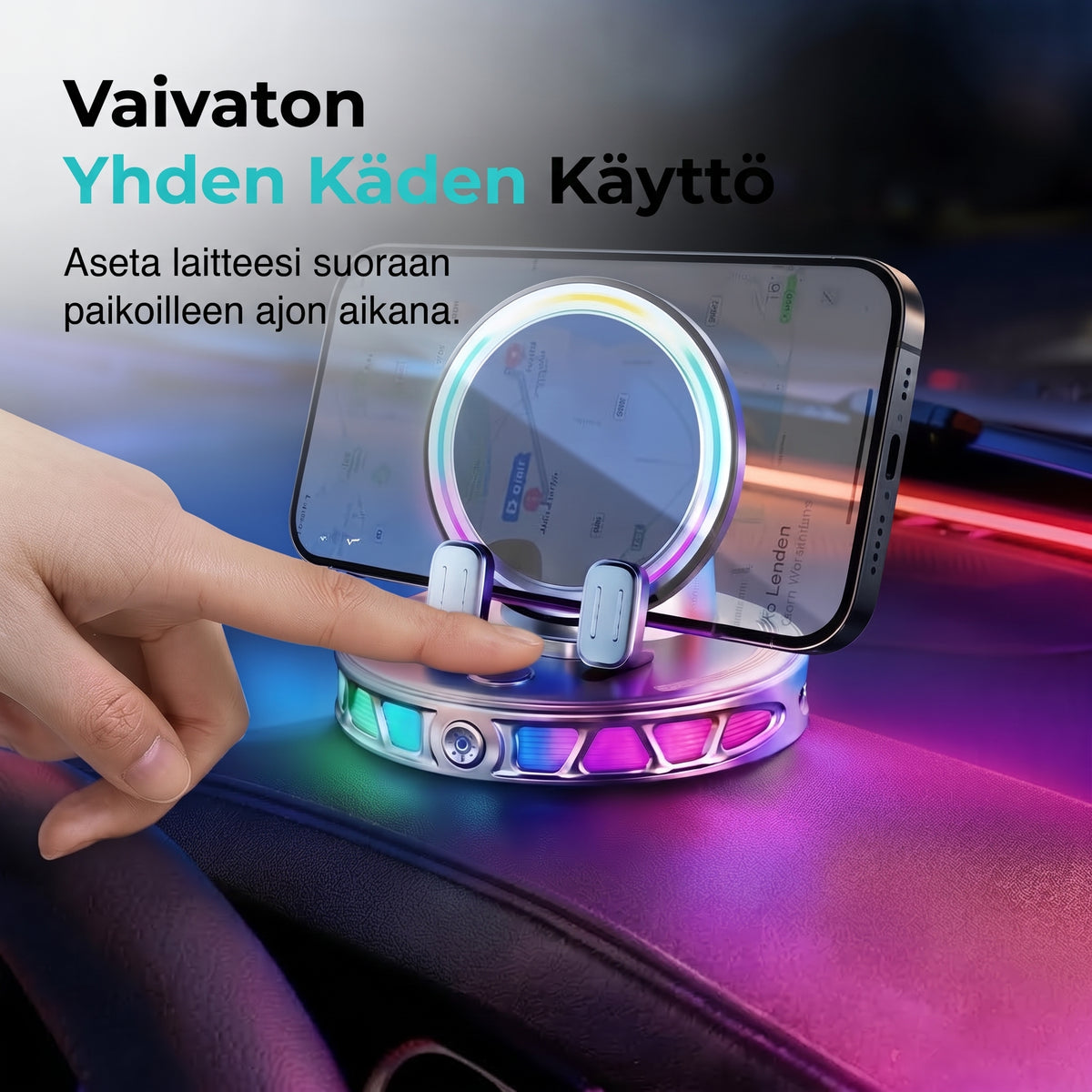Autopuhelinteline langattomalla latauksella, 360 asteen pyörityksellä ja RGB-valaistuksella