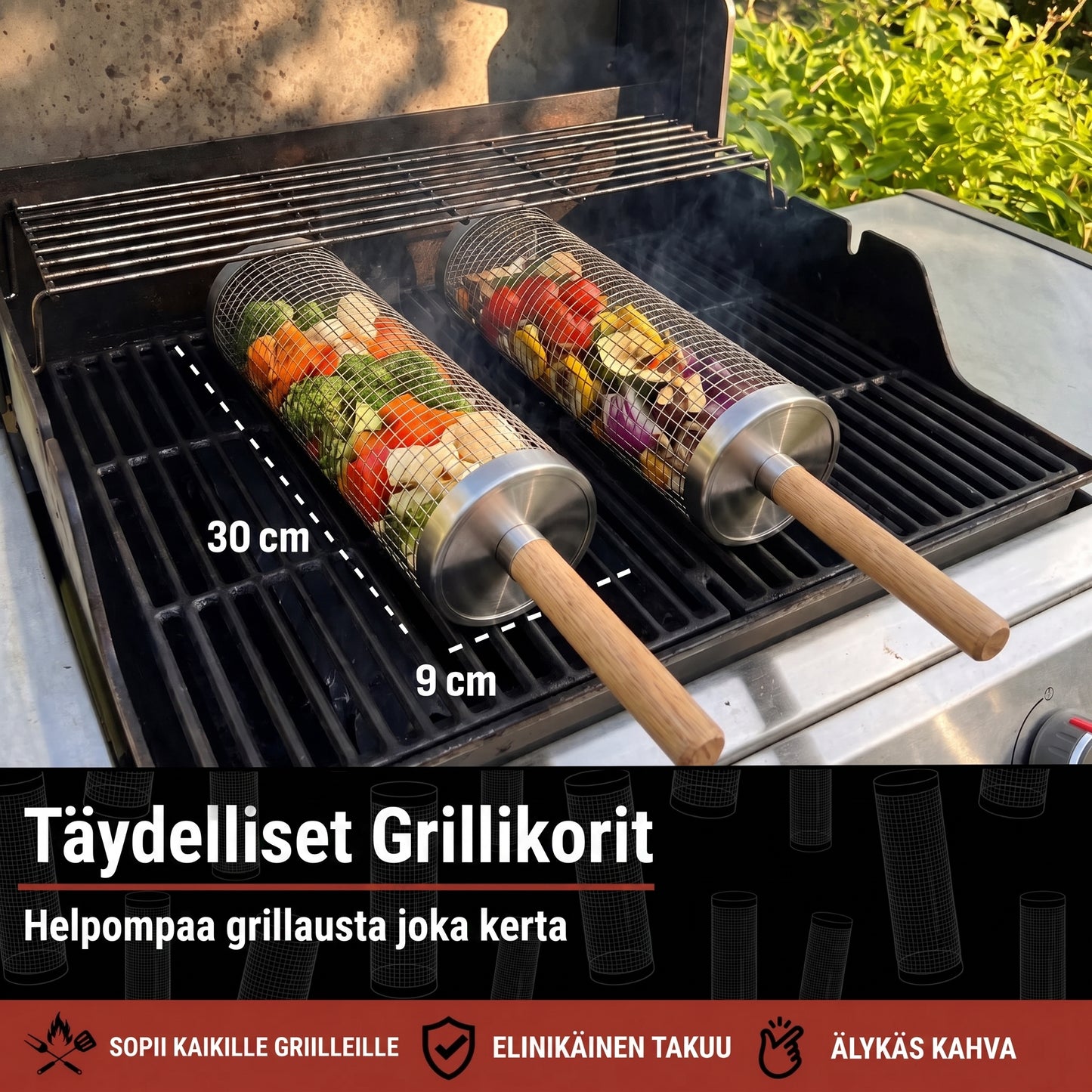 Ruostumaton teräksinen rillikori grillaukseen
