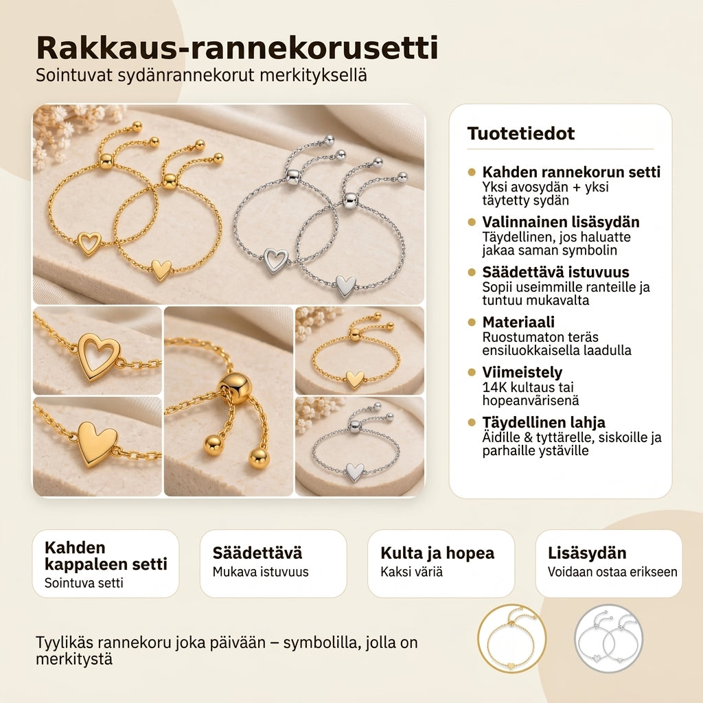 Yhteensopiva sydänrannekorusetti 14 karaatin kultauksella